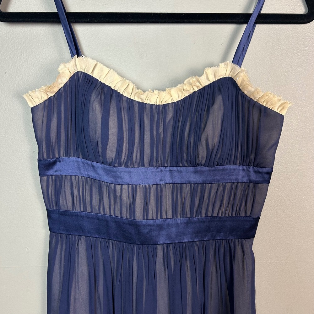 90s Regency Balletcore Silk Slip Dress Size 2 BCBG Blue Chiffon Dainty Cocktail - Picture 12 of 12